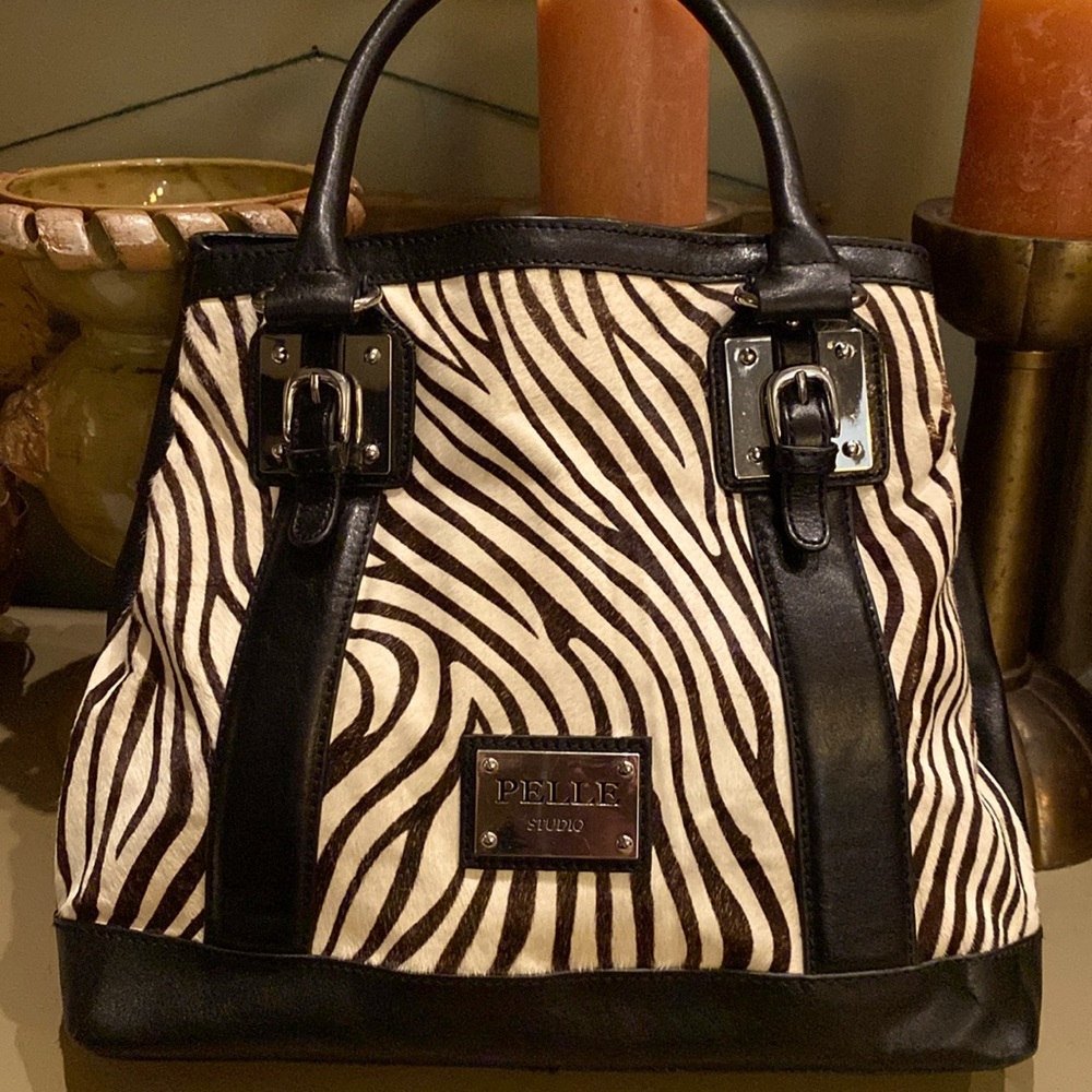 PELLE Studio Leather and Zebra Print Tote Satchel